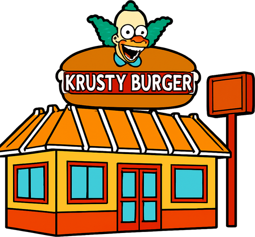 Krusty Burger.
In-Game asset.  2d.  High contrast.  No shadows