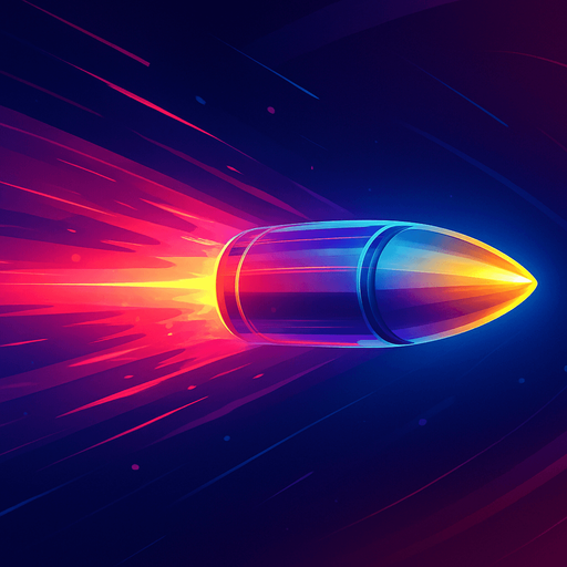Fullscreen modern App Store art style with futuristic laser bullet, 16:9, high definition. No text captions!