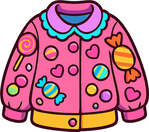 cute candy design jacket top view..
In-Game asset.  2d.  High contrast.  No shadows