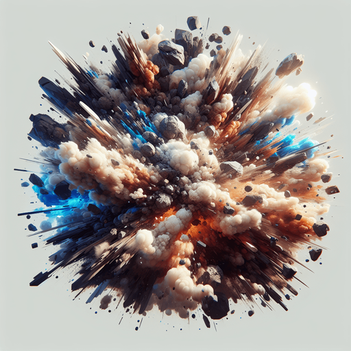 Rocks explosion, colors (brown; blue; white; dark), Light, HD, Blur..
Single Game Texture. In-Game asset. 2d. Blank background. High contrast. No shadows.