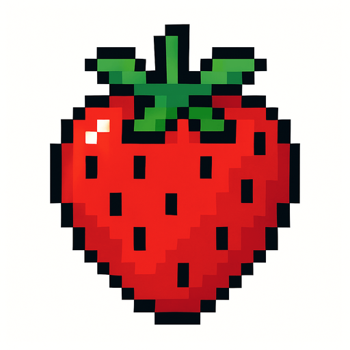 Make me a strawberry pixel 2d.
In-Game asset.  2d.  High contrast.  No shadows