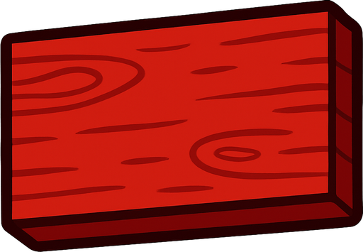 Rectángulo de madera color rojo.
In-Game asset.  2d.  High contrast.  No shadows