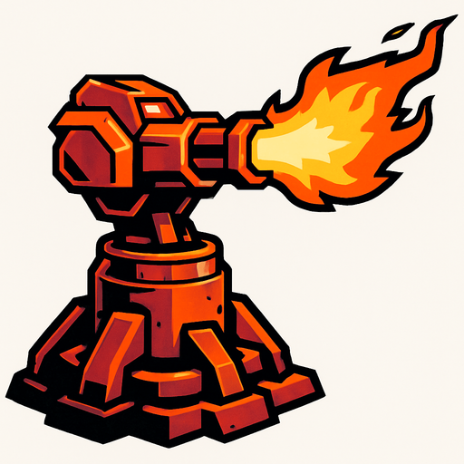 Torreta futurista grande de fuego.
In-Game asset.  2d.  High contrast.  No shadows