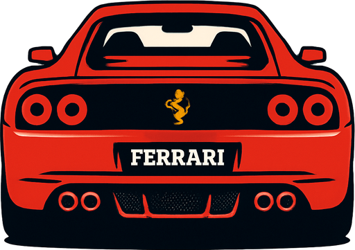 Arkası dönük Ferrari.
In-Game asset.  2d.  High contrast.  No shadows