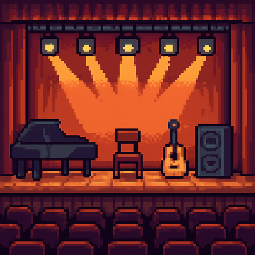 Traditional Concert stage pixel art 2d.
In-Game asset.  2d.  High contrast.  No shadows horizontal
