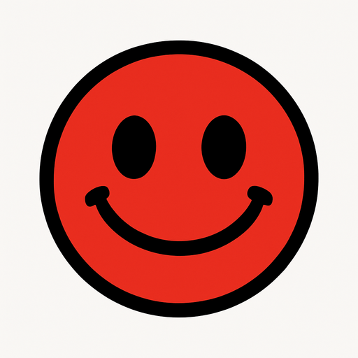 red circle with smile.
In-Game asset.  2d.  High contrast.  No shadows