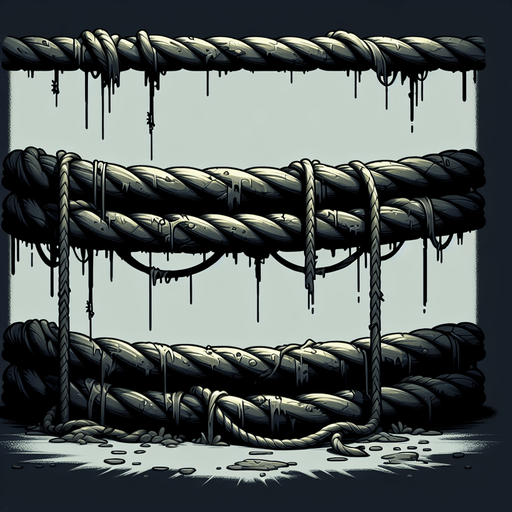 a dirty and eerie 2d horizontal rope.
Single Game Texture. In-Game asset. 2d. Blank background. High contrast. No shadows.