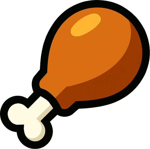 Survivor.io style 2D 1 chicken leg..
In-Game asset.  2d.  High contrast.  No shadows