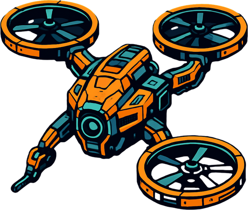 scifi quad copter drone.
In-Game asset.  2d.  High contrast.  No shadows