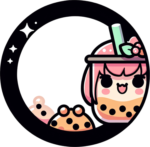 boba tea shop logo, kawaii anime, circular logo 
Single Game Texture. In-Game asset. 2d. Blank background. High contrast. No shadows.