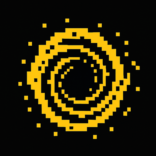 Пиксельная черная дыра желто черного цвета.
In-Game asset.  2d.  High contrast.  No shadows