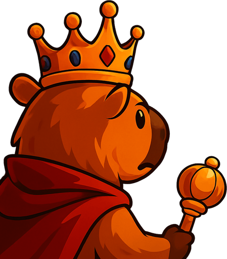 El rey ve al fondo del bosque a los capybaras negros. El esta de espaldas y a su lado sale un signo de exclamacion.