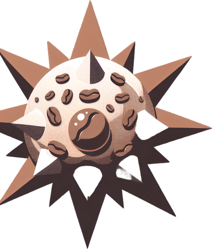 Spike with 8 points. Themed like coffee..
Single Game Texture. In-Game asset. 2d. Blank background. High contrast. No shadows.