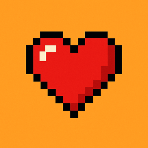Red heart pixel art.
In-Game asset.  2d.  High contrast.  No shadows