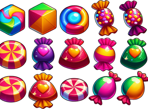 sweet candy.
Single Game Texture. In-Game asset. 2d. Blank background. High contrast. No shadows.