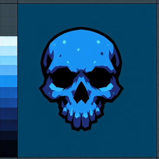 tête de mort bleu.
Single Game Texture. In-Game asset. 2d. Blank background. High contrast. No shadows.