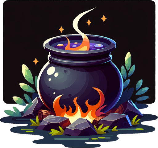 witch's cauldron.
Single Game Texture. In-Game asset. 2d. Blank background. High contrast. No shadows.