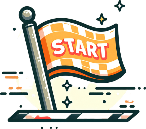 Racetrack start flag. Cartoon.
Single Game Texture.  In-Game asset.  2d.  Blank background.  High contrast.  No shadows