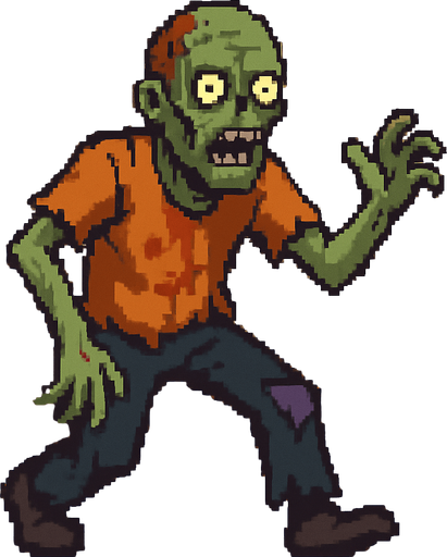 Post apocalyptic zombie pixel art less pixel.
In-Game asset.  2d.  High contrast.  No shadows