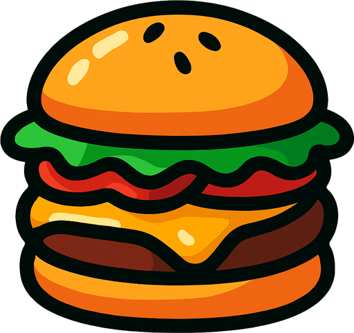 burger.
In-Game asset.  2d.  High contrast.  No shadows
