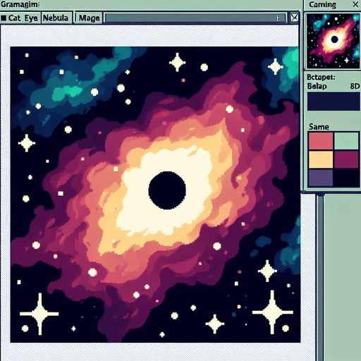 cat eye nebula, cartoon style.
Single Game Texture. In-Game asset. 2d. Blank background. High contrast. No shadows.
