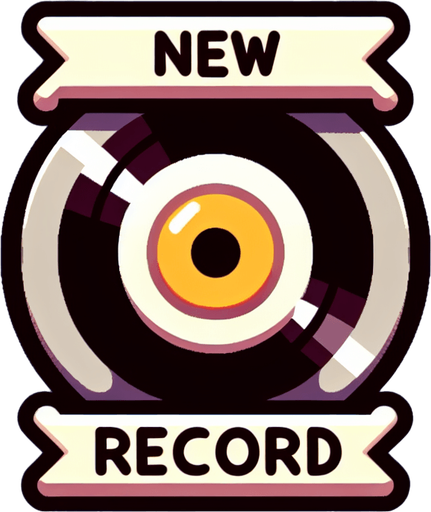 text: New Record!
Single Game Texture.  In-Game asset.  2d.  Blank background.  High contrast.  No shadows