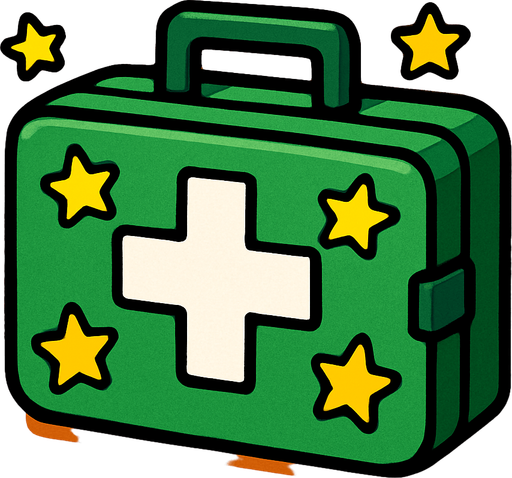Un botiquín de color verde con estrellitas.
In-Game asset.  2d.  High contrast.  No shadows