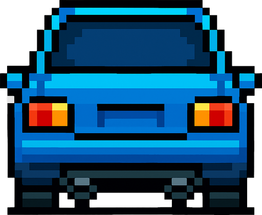 arkası dönük mavi bir pixel araba ekle.
In-Game asset.  2d.  High contrast.  No shadows