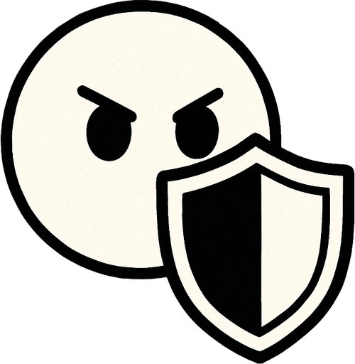 White simple circular enemy seen from above, black outline. Black eyes, with a single shield in-font of it. Black and white only. Blue background.