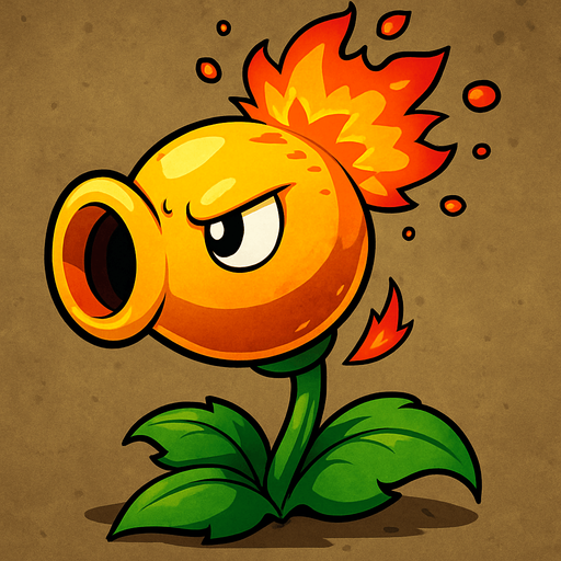 explosivepeashooter de plantas vs zombie fusion.
In-Game asset.  2d.  High contrast
