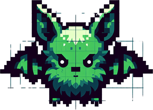 green bat.
Single Game Texture. In-Game asset. 2d. Blank background. High contrast. No shadows.