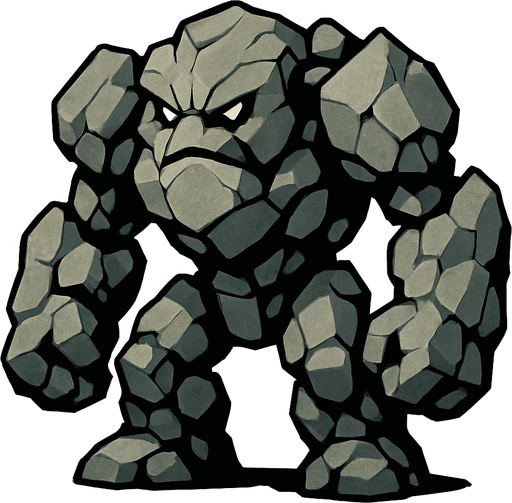 make creature image for rock elemental name is boulder but dont write name on image.
In-Game asset.  2d.  High contrast.  No shadows