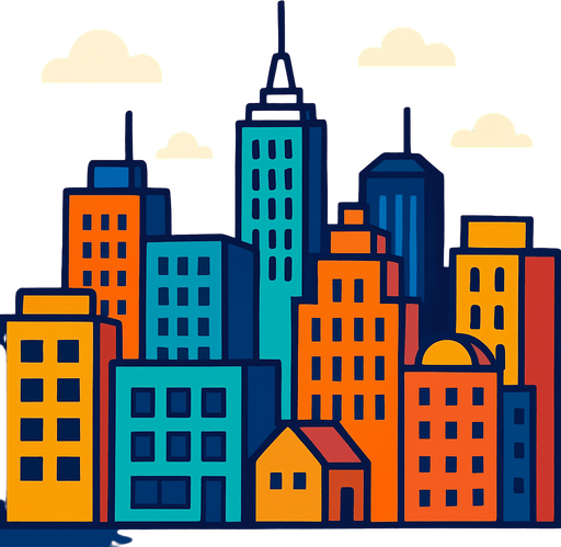 Fond d'écran ville.
In-Game asset.  2d.  High contrast.  No shadows