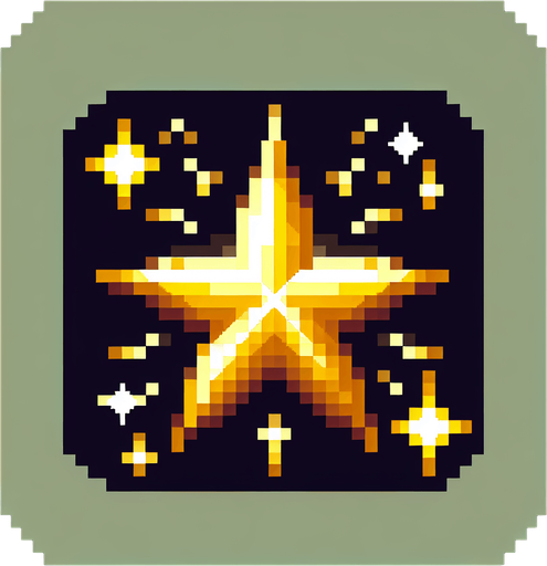 A golden glowing star, pixel art
Single Game Texture. In-Game asset. 2d. Blank background. High contrast. No shadows.