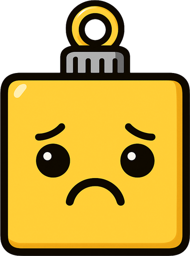 a sad Perfectly square yellow Christmas decoration. Cartoon style. Cute art style. Simple vector style..
In-Game asset.  2d.  High contrast. no sadows