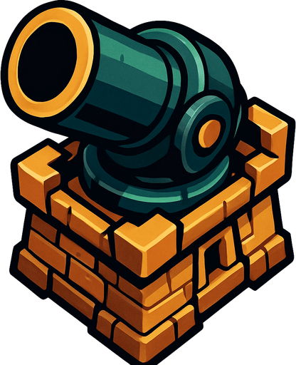 torre con un cañon gigante desde arriba.
In-Game asset.  2d.  High contrast.  No shadows