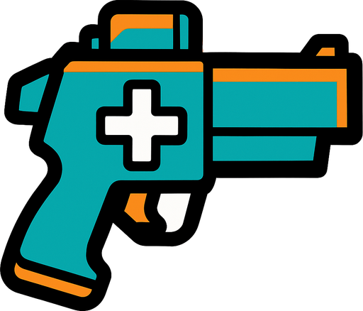 There is a + on the gun.
In-Game asset.  2d.  High contrast.  No shadows