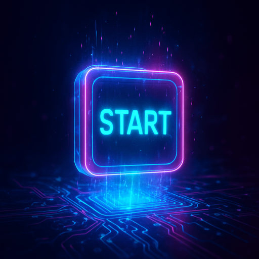 neon cyberpunk glowing hologram START button
