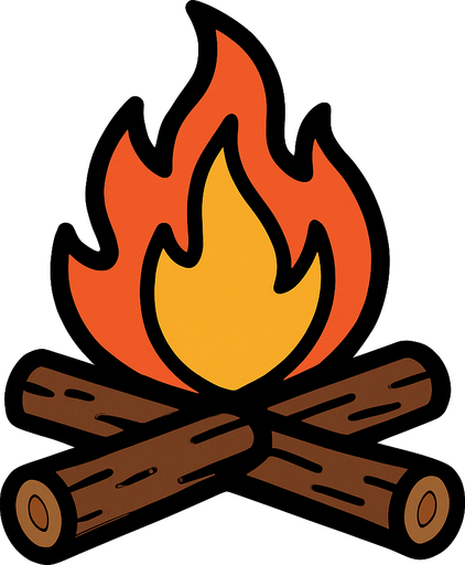 a campfire.
In-Game asset.  2d.  High contrast.  No shadows