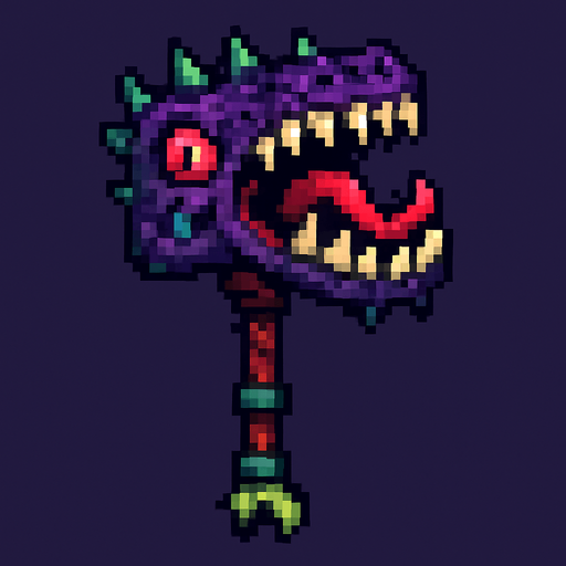 martillo mounstroso de pixeles.
In-Game asset.  2d.  High contrast.  No shadows