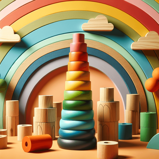 Amazing games background for wooden children’s rainbow stacking tower game.