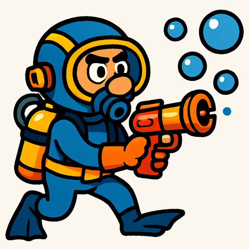 diver man bubble gun.
In-Game asset.  2d.  High contrast.  No shadows