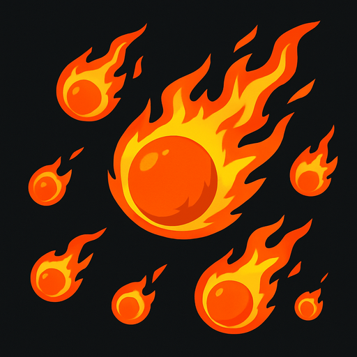yanan ateş topları.
In-Game asset.  2d.  High contrast.  No shadows