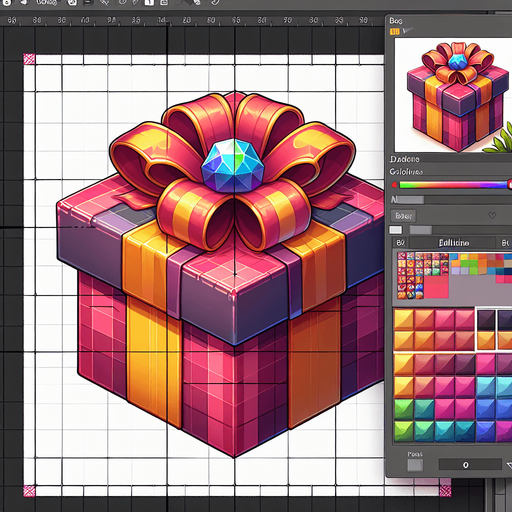 gift wrapped box, vivid colours. with bow on top Single Game Texture. In-Game asset. 2d. Blank background. High contrast. No shadows. Single Game Texture. In-Game asset. 2d. Blank background. High contrast. No shadows.