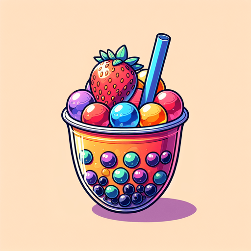 Fruit jelly boba pearls, no cup
Single Game Texture. In-Game asset. 2d. Blank background. High contrast. No shadows.
