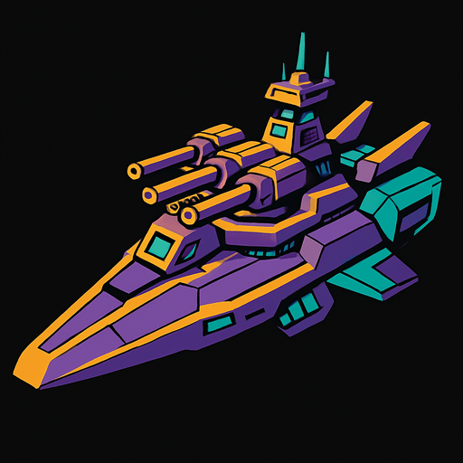 uzay savaş gemisi.
In-Game asset.  2d.  High contrast.  No shadows