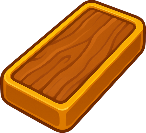 Trozo de madera bordeado en oro .
In-Game asset.  2d.  High contrast.  No shadows. Lineless. Suave