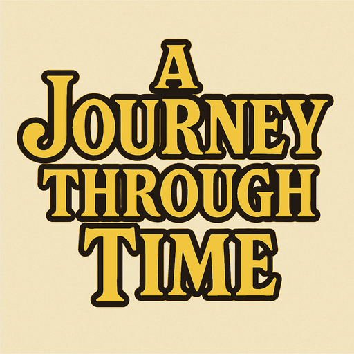 Heading title that says " A Journey Through Time" in professor Layton game style fonts.
In-Game asset.  2d.  High contrast.  No shadows