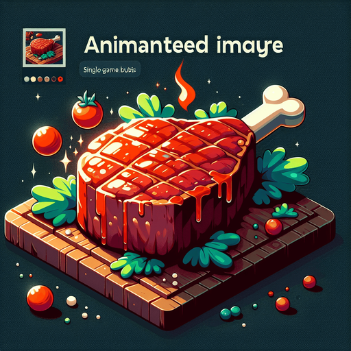 An animated image of a delicious meat.
Single Game Texture. In-Game asset. 2d. Blank background. High contrast. No shadows.