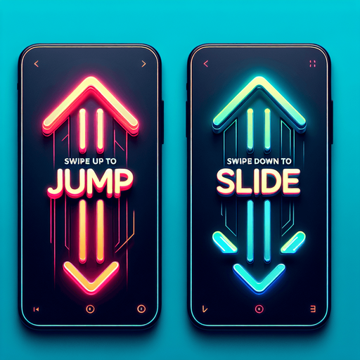 Text and icon : "swipe up to jump" (arrow up)  and  "swipe down to slide"  (arrow down).